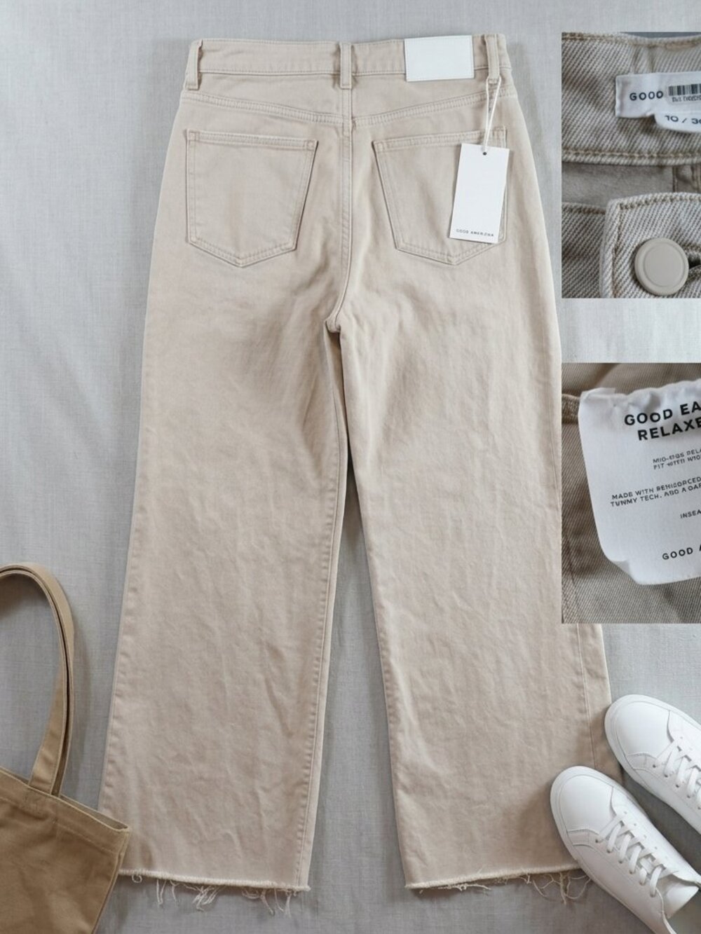 Good American Wide Leg Relaxed Jeans in Light Beige